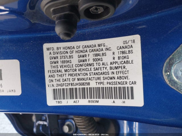 Honda k20c2 2018 2HGFC2F85JH568298 Image 9