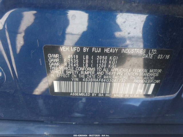 Subaru 2.5l u5 2016 4S3BNAF64G3047732 Image 9