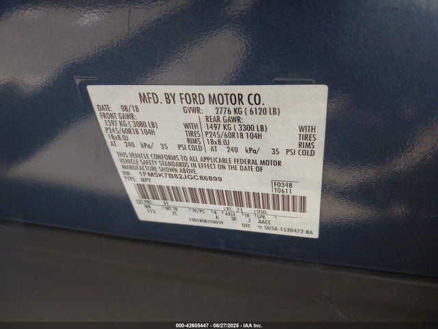 1FM5K7B82JGC86899 Ford 3.5l ti-vct