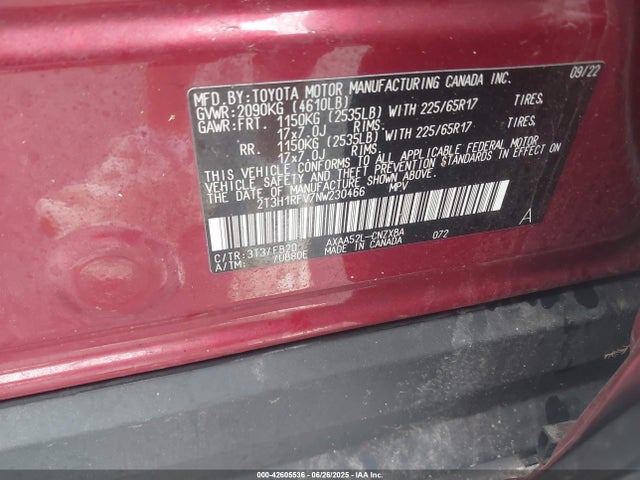 2T3H1RFV7NW230466 Toyota a25a-fks