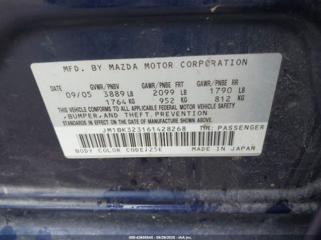 2006 MAZDA MAZDA3 JM1BK323161428268 Photo 8