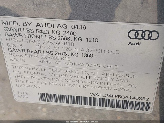 WA1L2AFP5GA140352 Audi flex fuel - e85