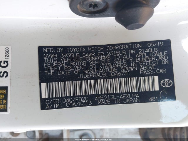 JTDEPRAE5LJ046731 Toyota 2zr-fae