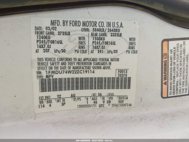 2002 FORD EXPLORER 1FMDU74W22ZC19114 Photo 8