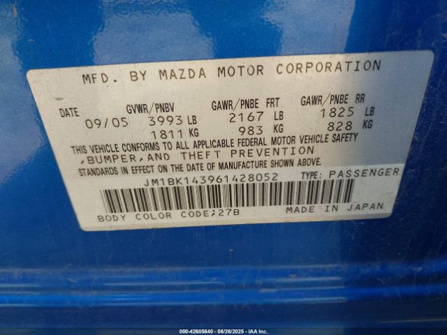 2006 MAZDA MAZDA3 JM1BK143961428052 Photo 8