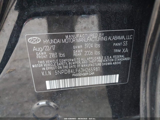 5NPD84LF6JH265981 Hyundai mpi nu