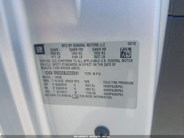 Продажа на аукционе авто 2011 Gmc Acadia Slt-1, vin: 1GKKRRED2BJ233541, номер лота: 42605679