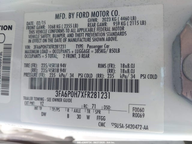 3FA6P0H7XFR281231 Ford 2015