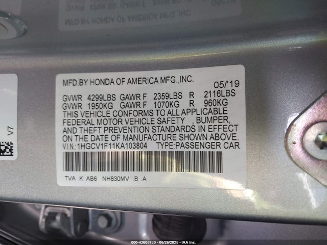 1HGCV1F11KA103804 Honda l15be