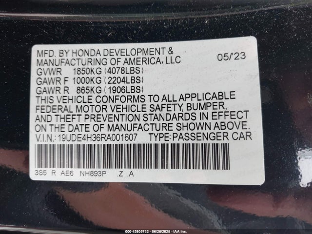 19UDE4H36RA001607 Acura l15ca