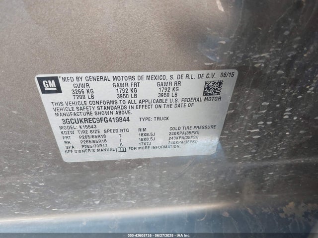 3GCUKREC9FG419844 Chevrolet l83 - vvt, active fuel management, aluminum
