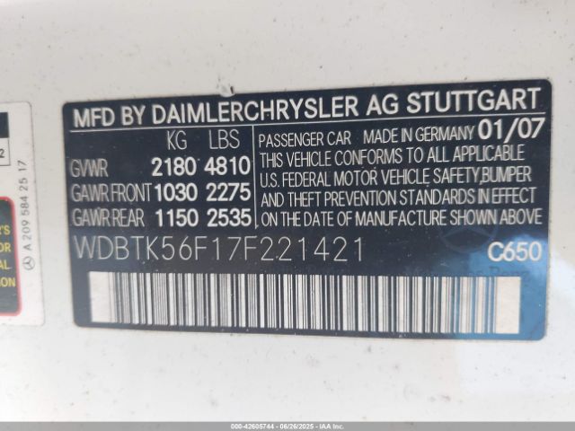 2007 MERCEDES-BENZ CLK 350 WDBTK56F17F221421 Photo 8