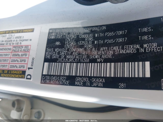 JTEZU5JR5J5176368 Toyota 1gr-fe
