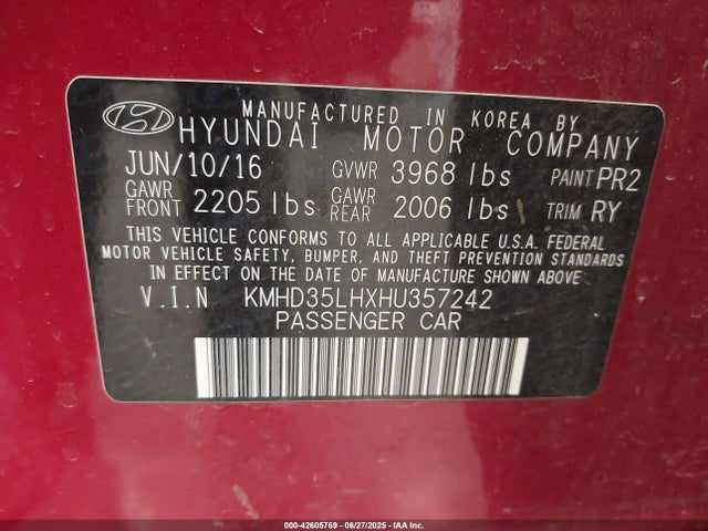 KMHD35LHXHU357242 Hyundai 2017