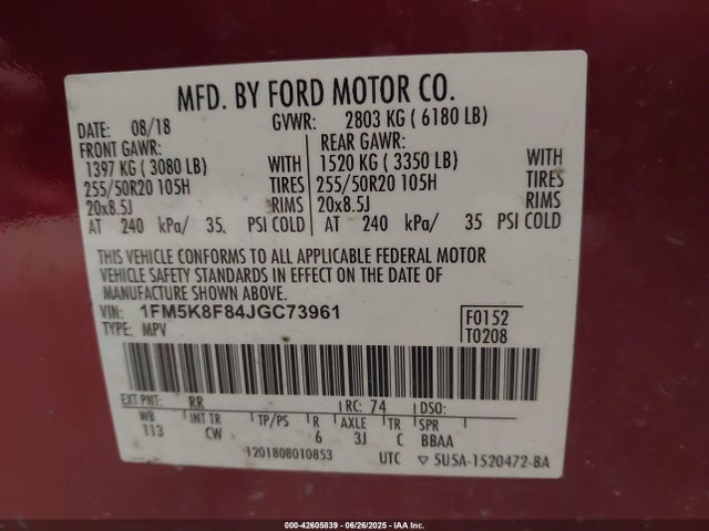 1FM5K8F84JGC73961 Ford 3.5l ti-vct