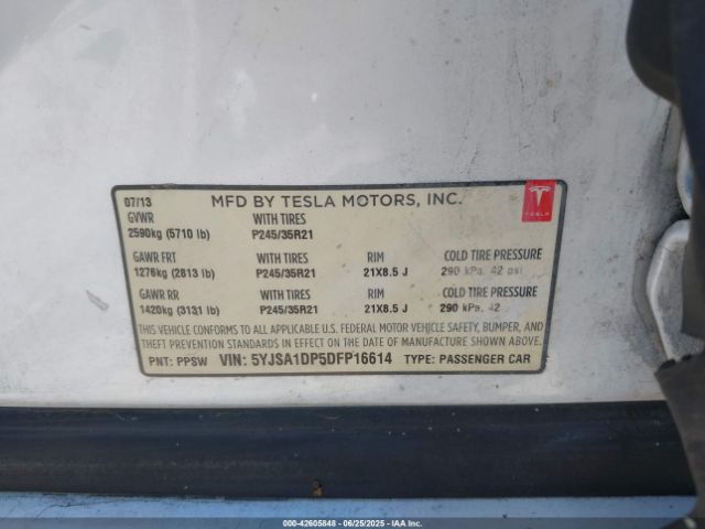 2013 TESLA MODEL S 5YJSA1DP5DFP16614 Photo 8