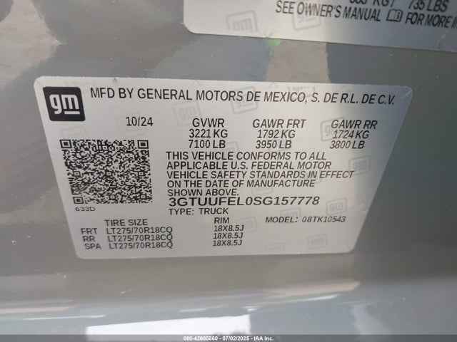 3GTUUFEL0SG157778 GMC l87