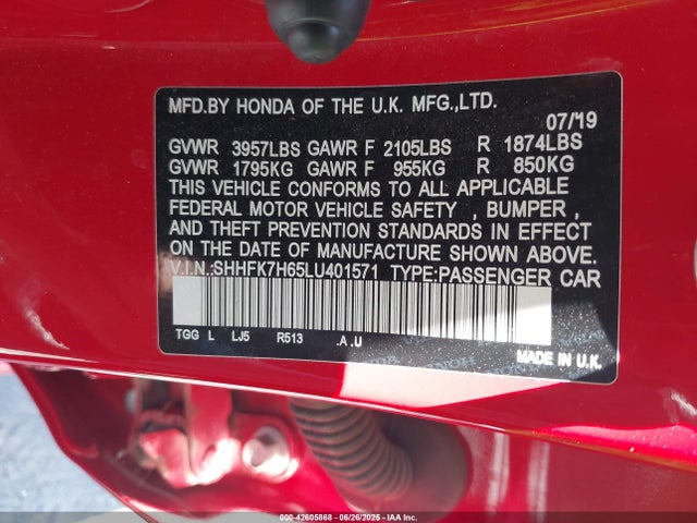SHHFK7H65LU401571 Honda l15ba