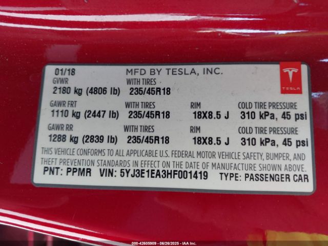 2017 TESLA MODEL 3 5YJ3E1EA3HF001419 Photo 8