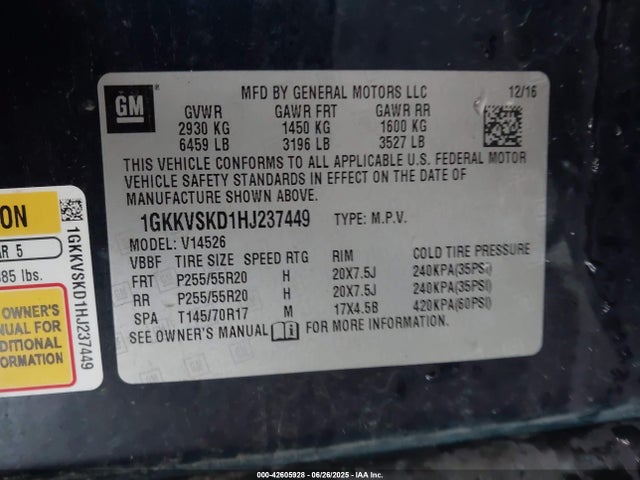 1GKKVSKD1HJ237449 GMC llt - sidi: spark ignited direct injection, 60 degrees, alum