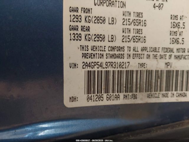 2007 CHRYSLER TOWN & COUNTRY 2A4GP54L97R310217 Photo 8