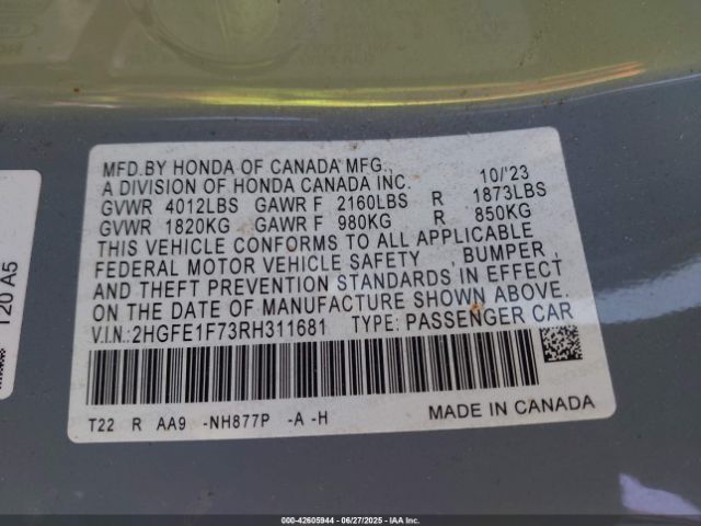 2024 HONDA CIVIC 2HGFE1F73RH311681 Photo 8