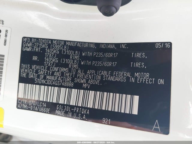 5TDYK3DC4GS748888 Toyota 2gr-fks
