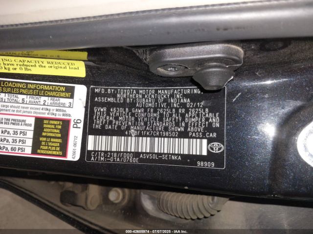 2012 TOYOTA CAMRY 4T4BF1FK7CR198502 Photo 8