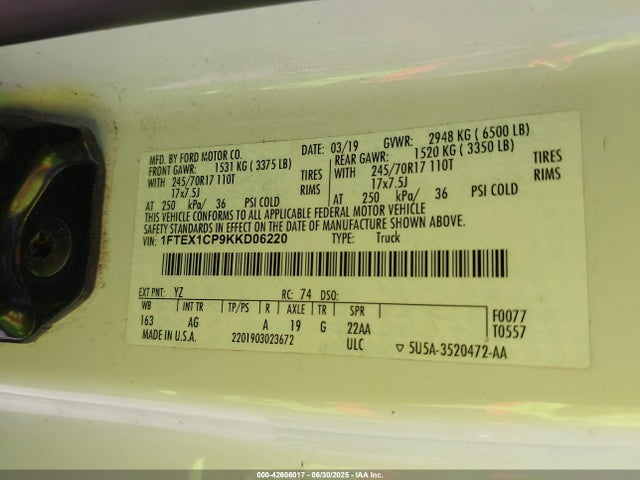 1FTEX1CP9KKD06220 Ford 2.7l-4v
