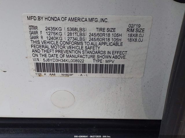 2019 ACURA MDX 5J8YD3H34KL008922 Photo 8