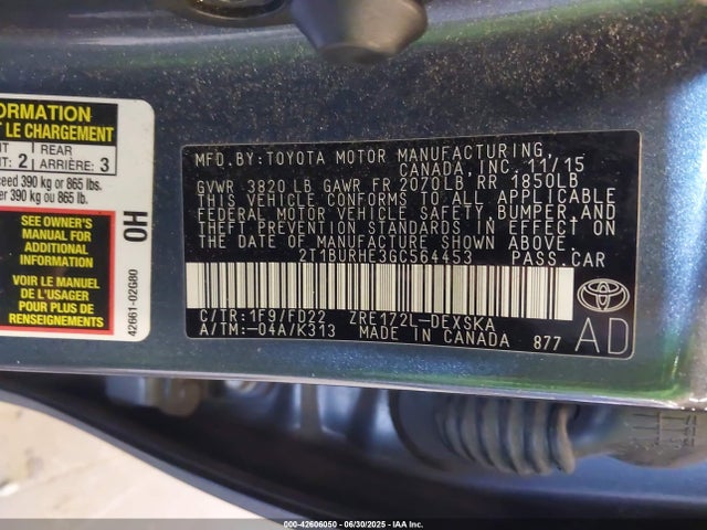 2T1BURHE3GC564453 Toyota 2zr-fe
