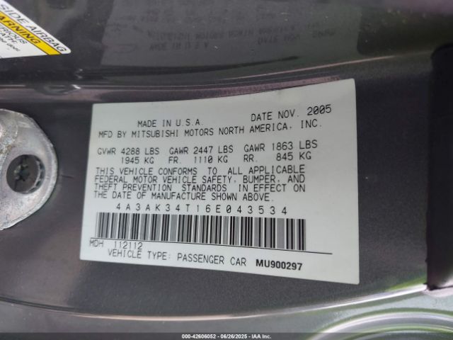 2006 MITSUBISHI ECLIPSE 4A3AK34T16E043534 Photo 8