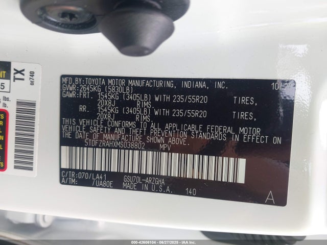 Aukcja sprzedaży 2021 Toyota Highlander Platinum, vin: 5TDFZRAHXMS038802, numer aukcji: 42606104