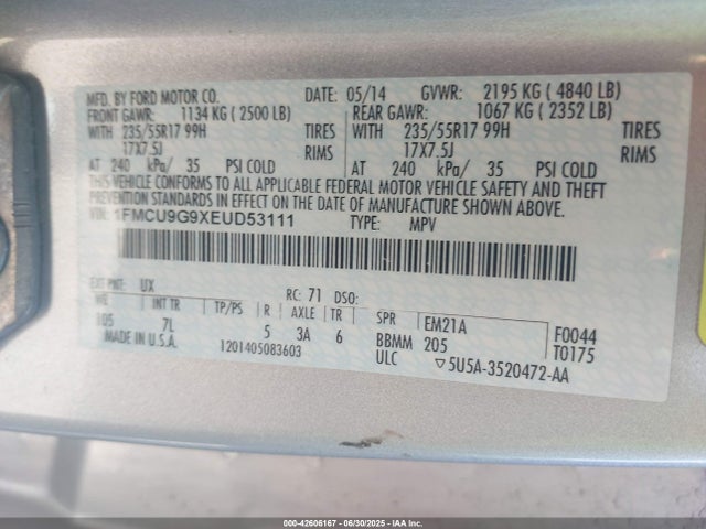 1FMCU9G9XEUD53111 Ford Escape