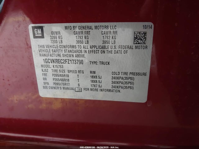 1GCVKREC2FZ173790 Chevrolet l83 - vvt, active fuel management, aluminum
