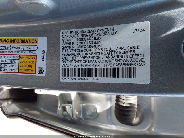 1HGCY1F23RA075904 Honda l15be