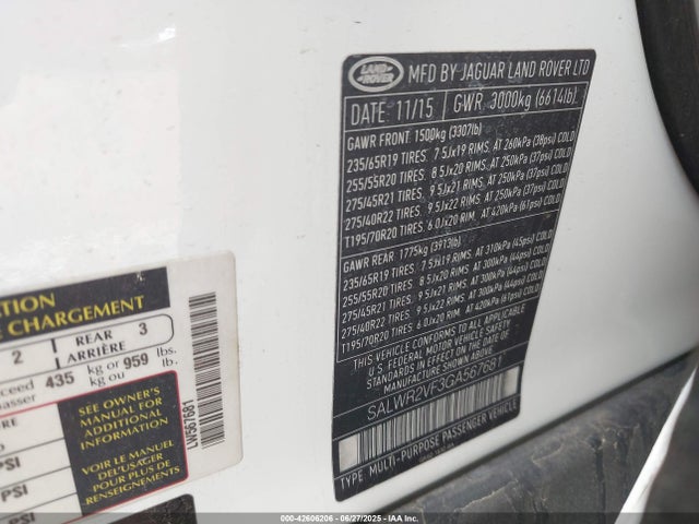 SALWR2VF3GA567681 Land Rover s/c lev3 sulev30