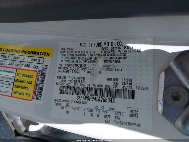 3FA6P0H94ER268345 Ford 2014
