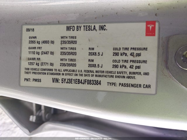 5YJ3E1EB4JF083384 Tesla MODEL 3