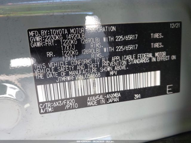 2022 TOYOTA RAV4 HYBRID JTMRWRFV9NJ054668 Photo 8