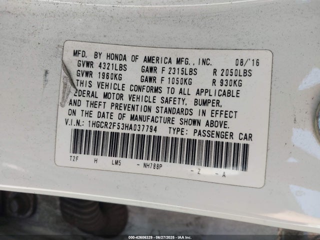 1HGCR2F53HA037794 Honda k24w1