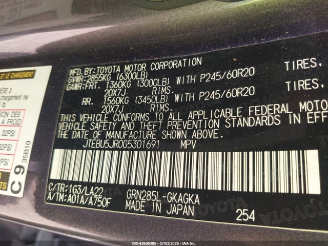 JTEBU5JR0G5301691 Toyota 1gr-fe