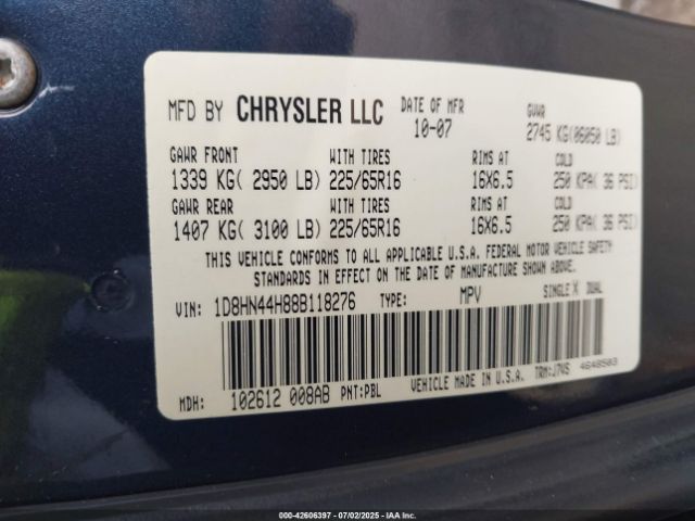 2008 DODGE GRAND CARAVAN 1D8HN44H88B118276 Photo 8