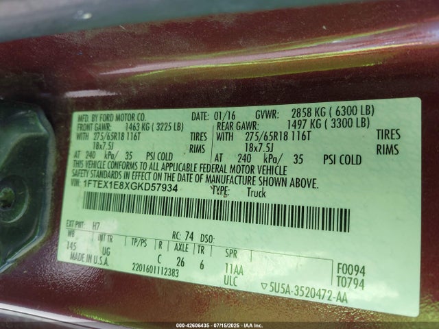Ford 2016 2016 1FTEX1E8XGKD57934 Image 9