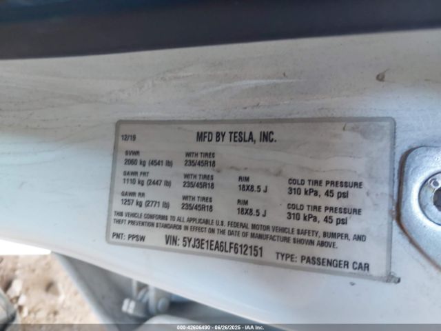 2020 TESLA MODEL 3 5YJ3E1EA6LF612151 Photo 8