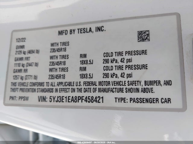 2023 TESLA MODEL 3 5YJ3E1EA8PF458421 Photo 8