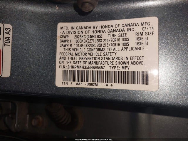 2HKRM4H35EH695457 Honda k24z7