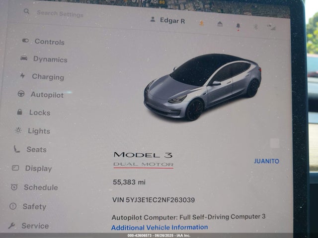 5YJ3E1EC2NF263039 Tesla MODEL 3