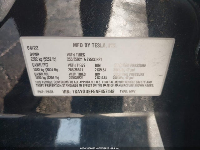 2022 TESLA MODEL Y 7SAYGDEF5NF457448 Photo 8
