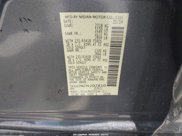 5N1AZ2MG7FN202810 Nissan 2015